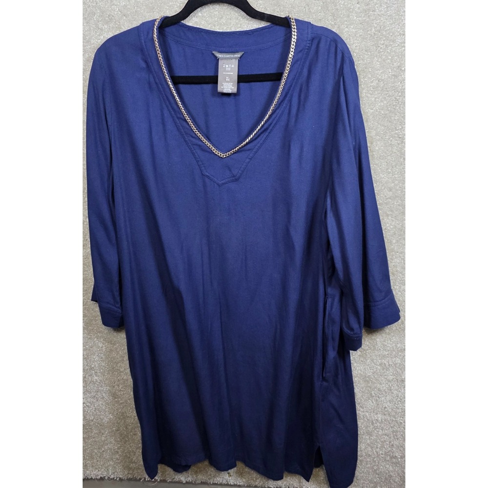 Vince Camuto Swim Cover Up Womens M/L Navy Blue Chain Neck V-Neck 3/4 Sleeve
